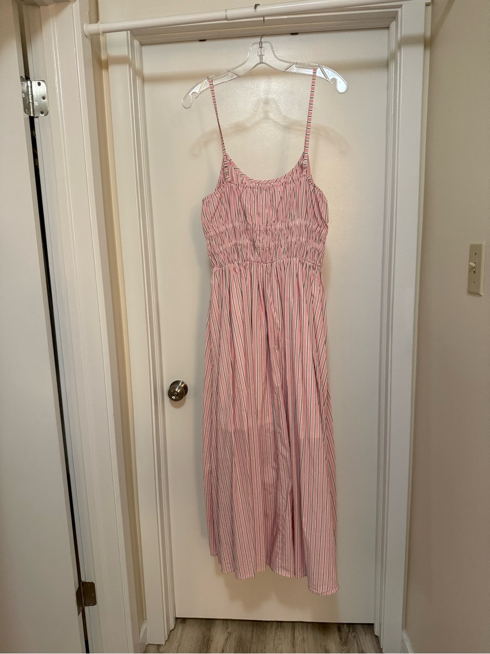 Striped Pink Maxi Sundress with Smocked Waist - Picture 3 of 3